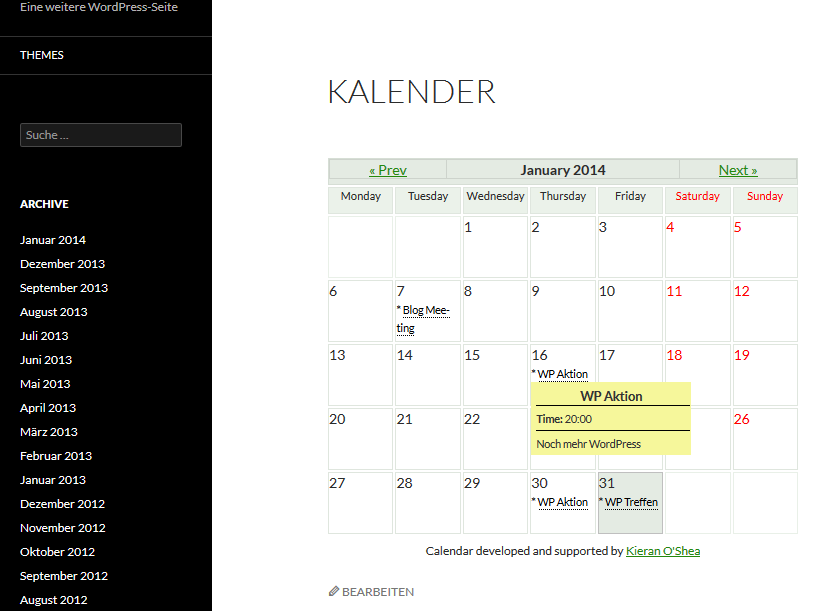 wordpress calendar - Kalender einbinden