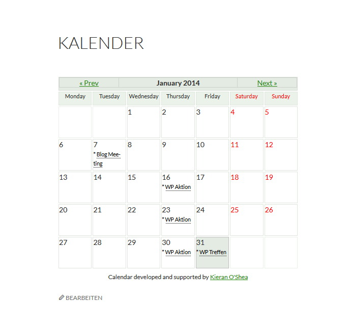 wordpress calendar