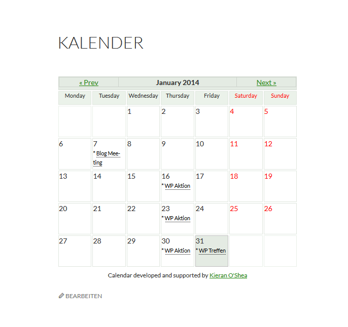 X-kalender Wordpress 