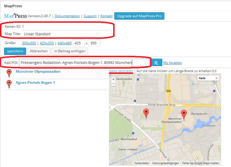 google maps plugin mappress neuer standort