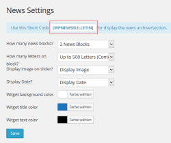 wp news plugin settings