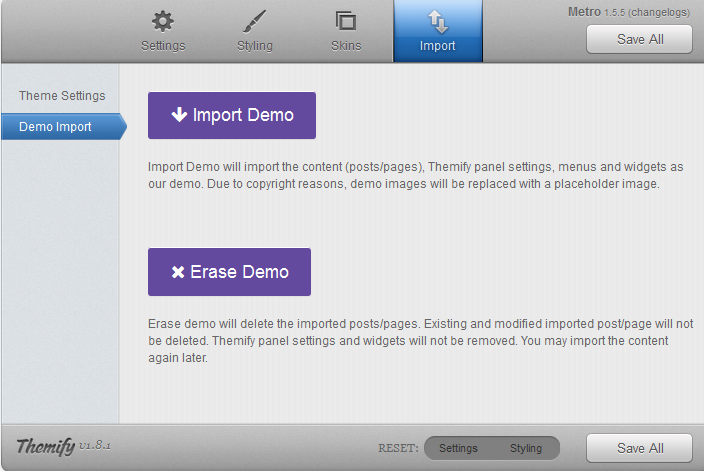 themify demo import