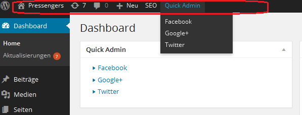 quick admin dashboard wordpress