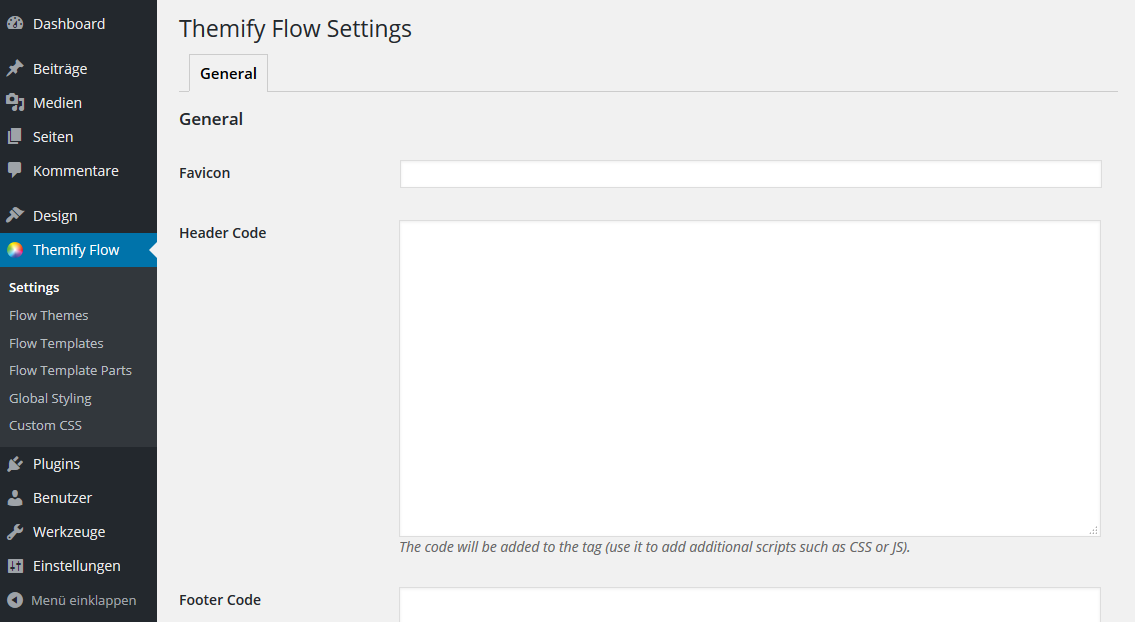 WordPress Themify Flow Einstellungen