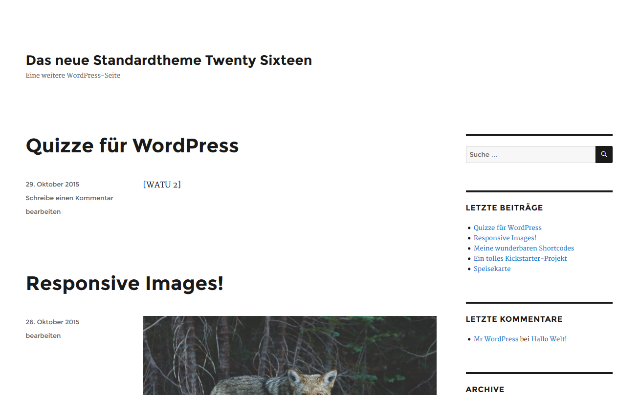 WordPress 4.4 mit Standardtheme Twenty Sixteen
