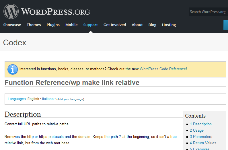 Funktion wp_make_link_relative von WordPress
