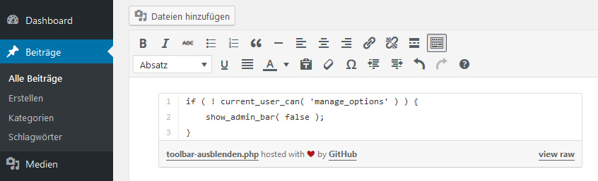  Zum Einbetten URL des GitHub Gists in den visuellen Editor kopieren