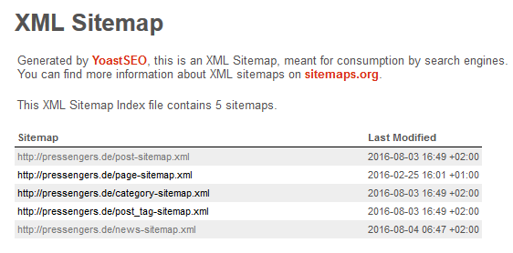 Sitemap mit verschiedenen XML Dateien