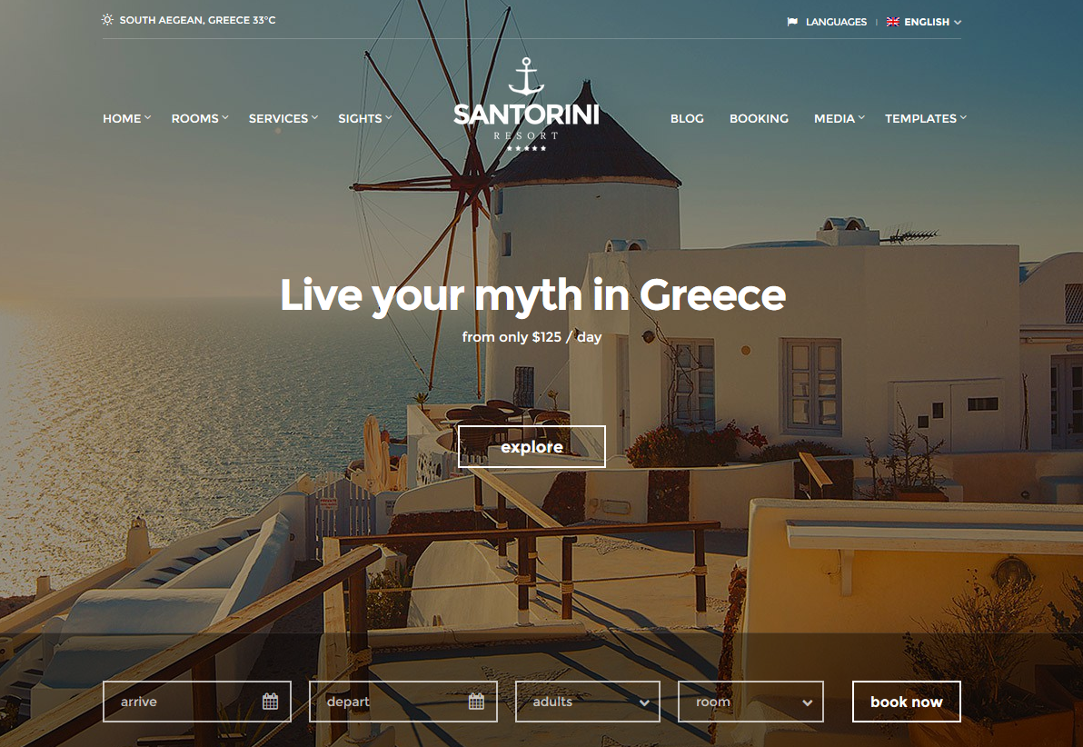 Demo des WordPress Themes Santorini Resort