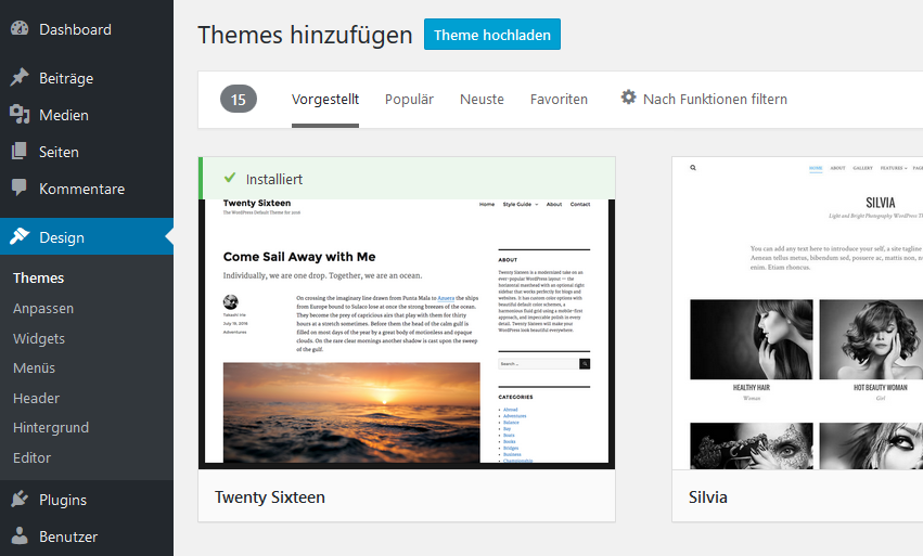 Theme hochladen im Repository