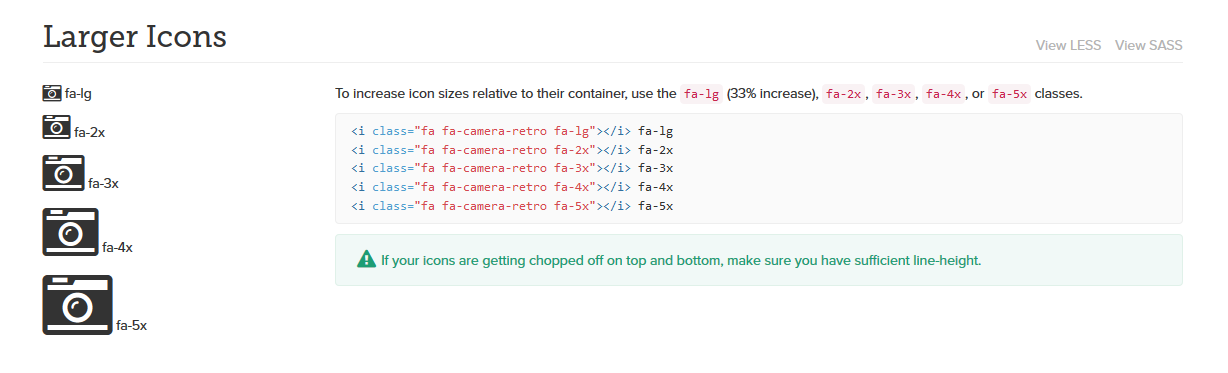 Icons skalieren mithilfe von vordefinierten CSS Klassen