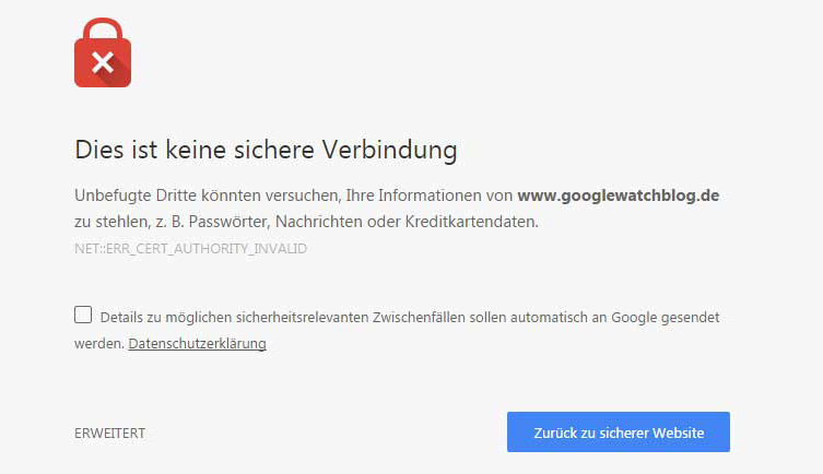 Warnhinweis in Google Chrome