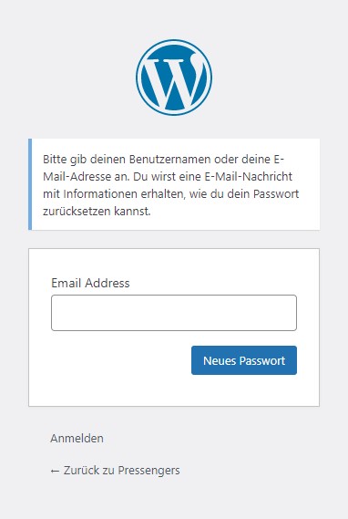 Passwort vergessen Funktion im WordPress Login
